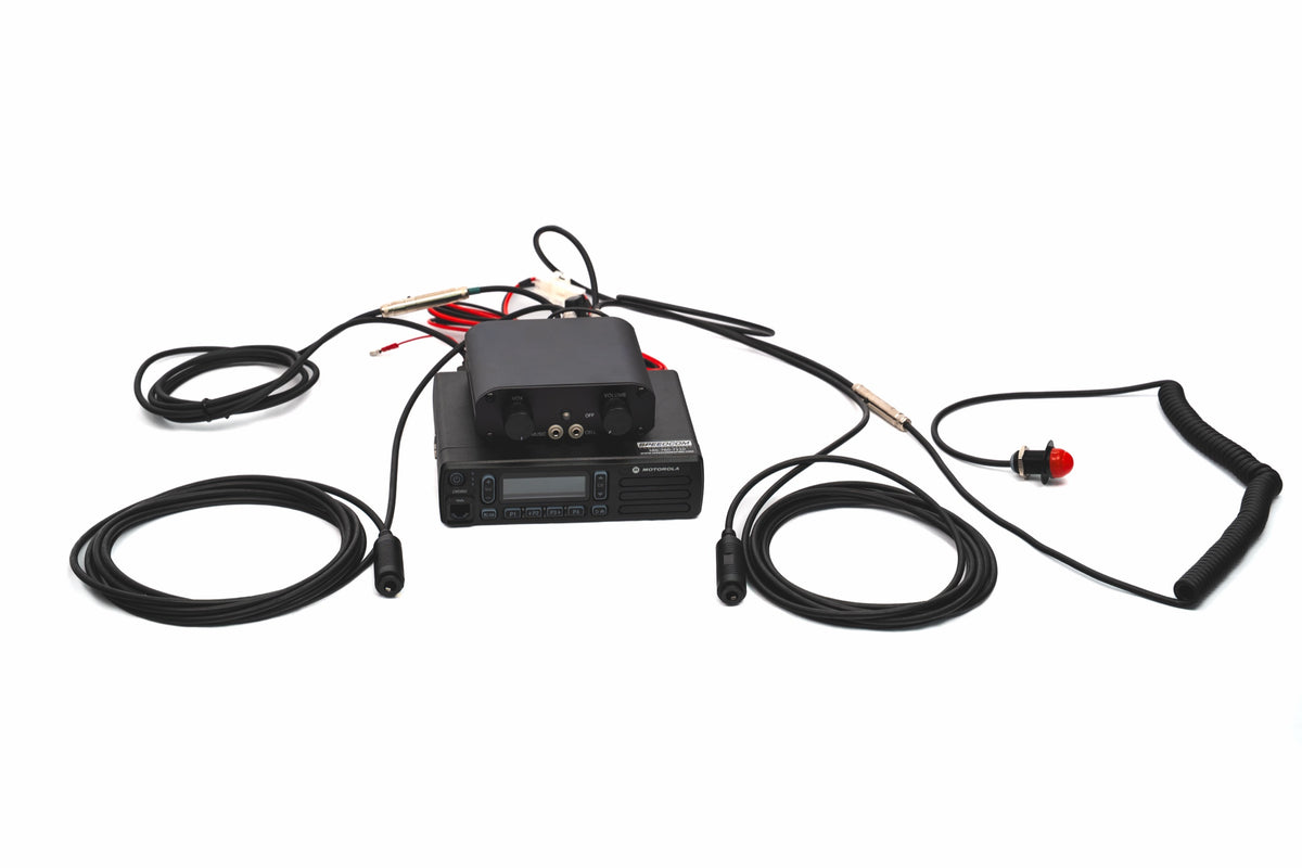 Speedcom X-1000 Advanced Expandable Racing Intercom - stacked with Motorola mobile radio
