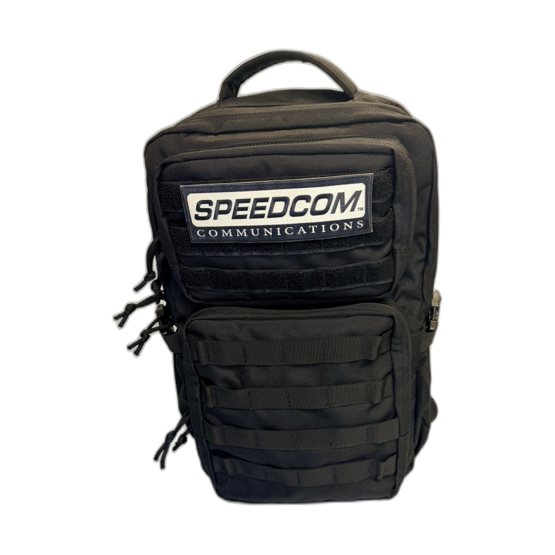Speedcom Backpack front view with removable Velcro logo patch